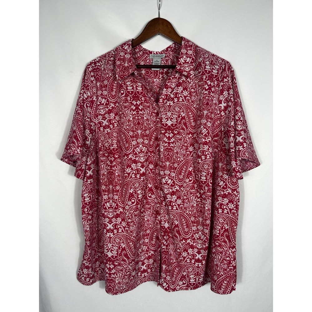 Catherines Plus 1X 18/20W Full Button Up Top Tunic Casual Pink Paisley Floral